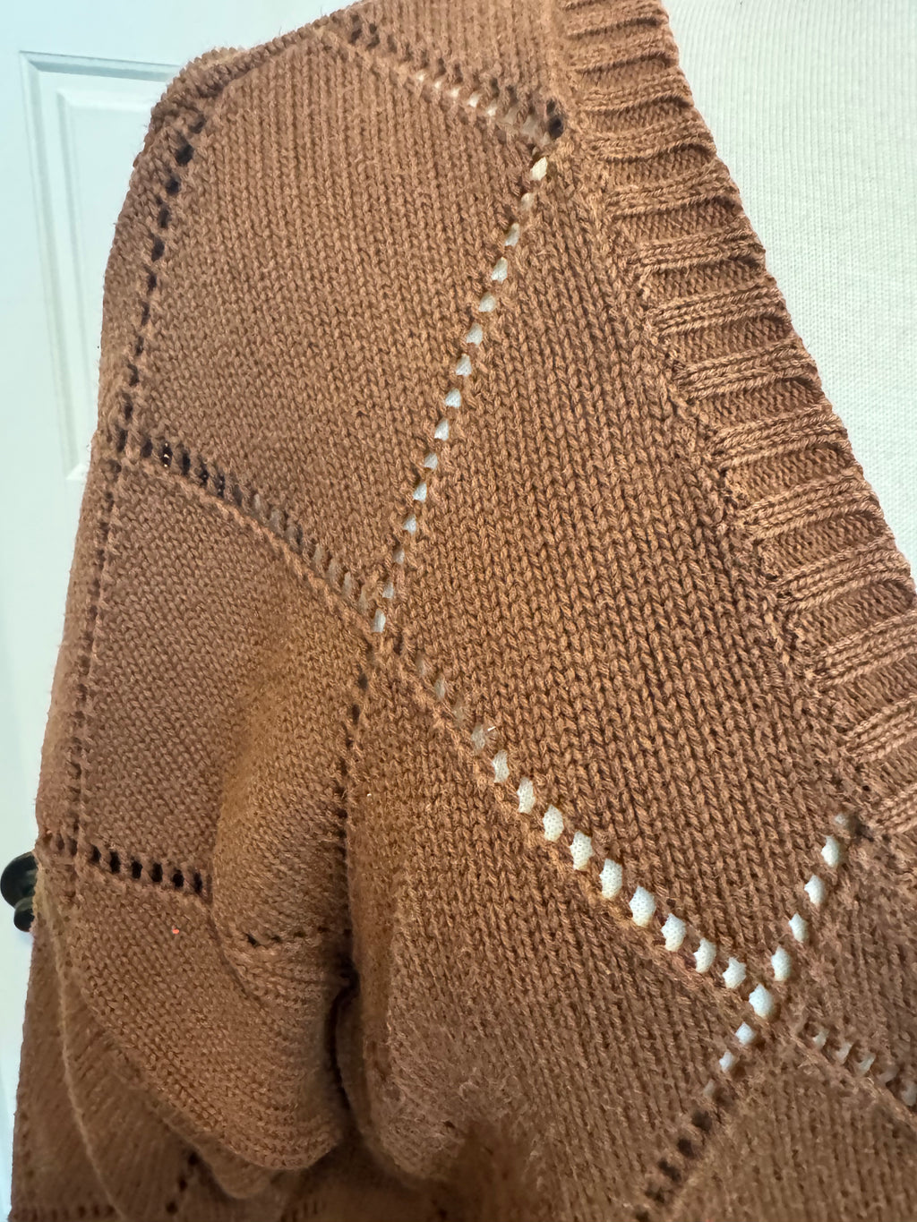 Vintage 80s Evan Picone Cardigan Womens L Brown 100% Cotton Open Knit Hong Kong