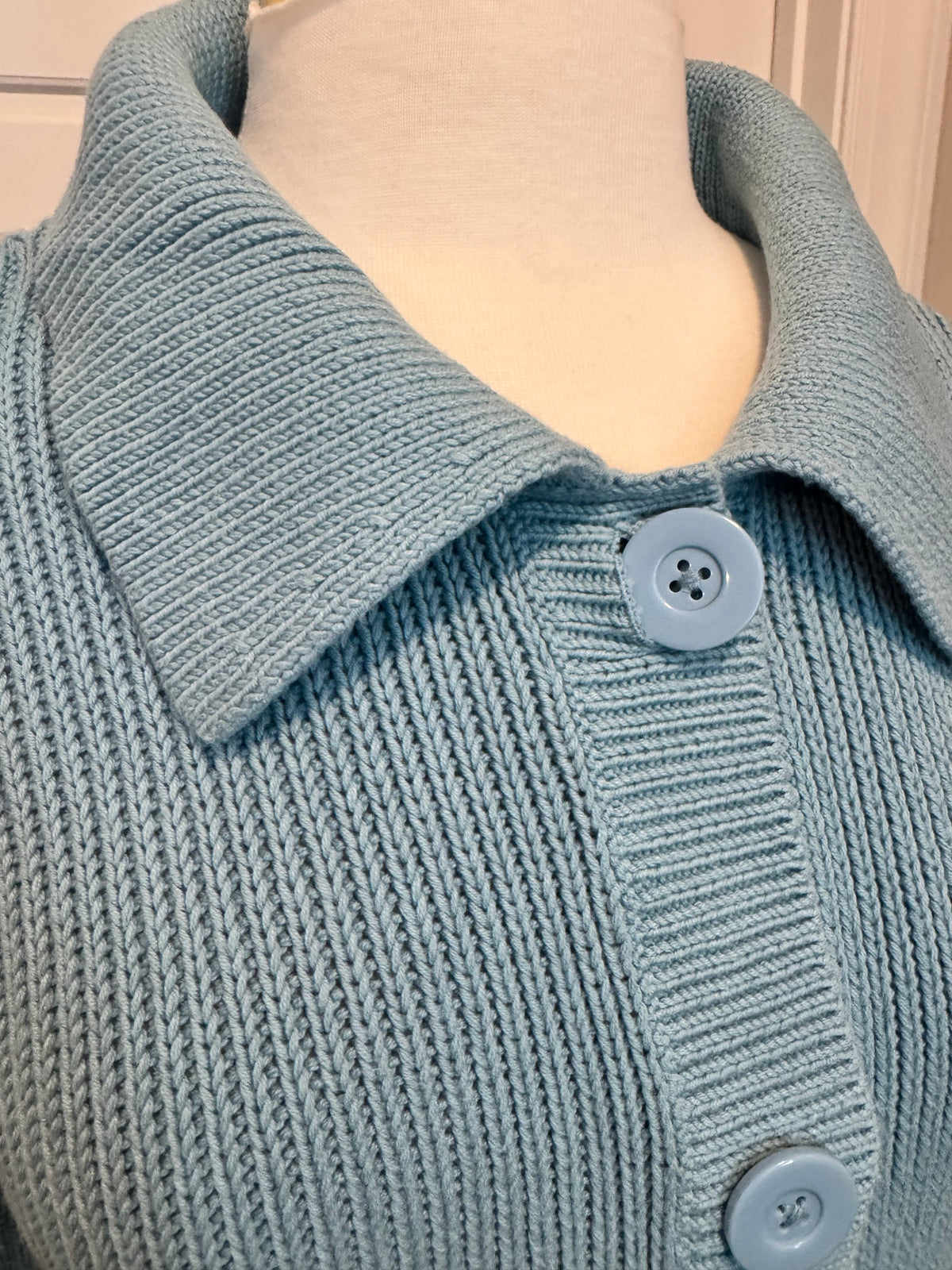 Vintage Y2K Ann Taylor Cardigan Womens L Blue 100% Cotton Ribbed Sweater