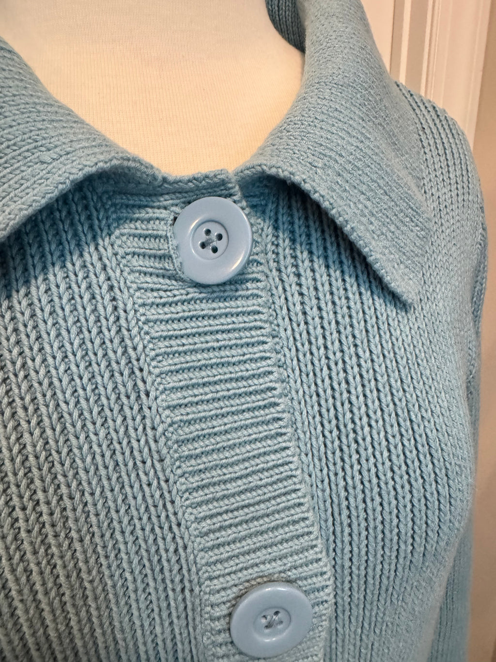 Vintage Y2K Ann Taylor Cardigan Womens L Blue 100% Cotton Ribbed Sweater