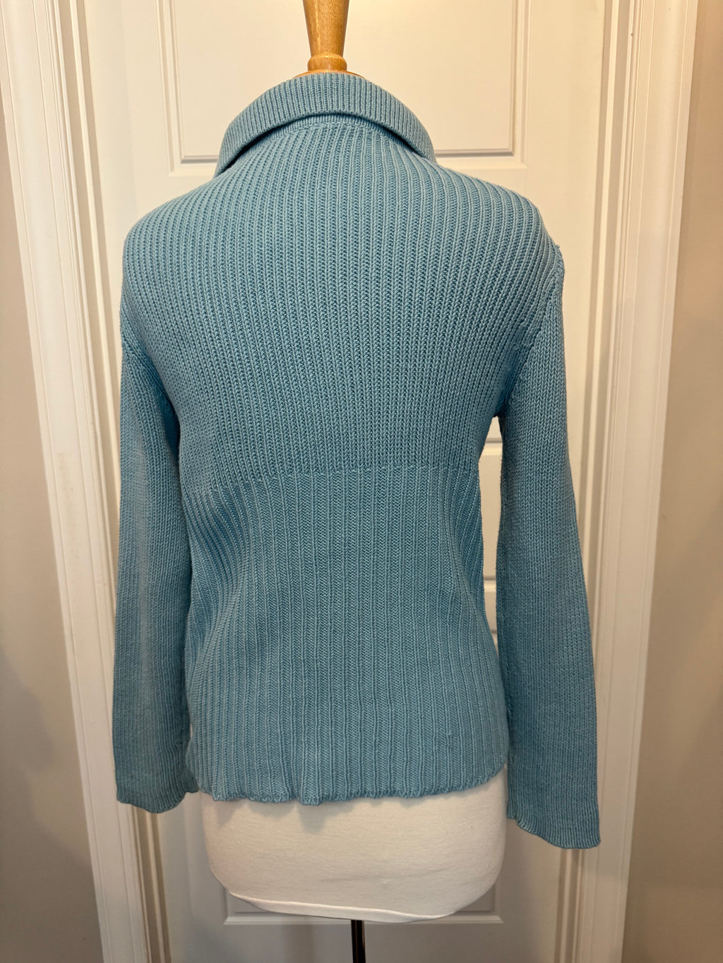 Vintage Y2K Ann Taylor Cardigan Womens L Blue 100% Cotton Ribbed Sweater