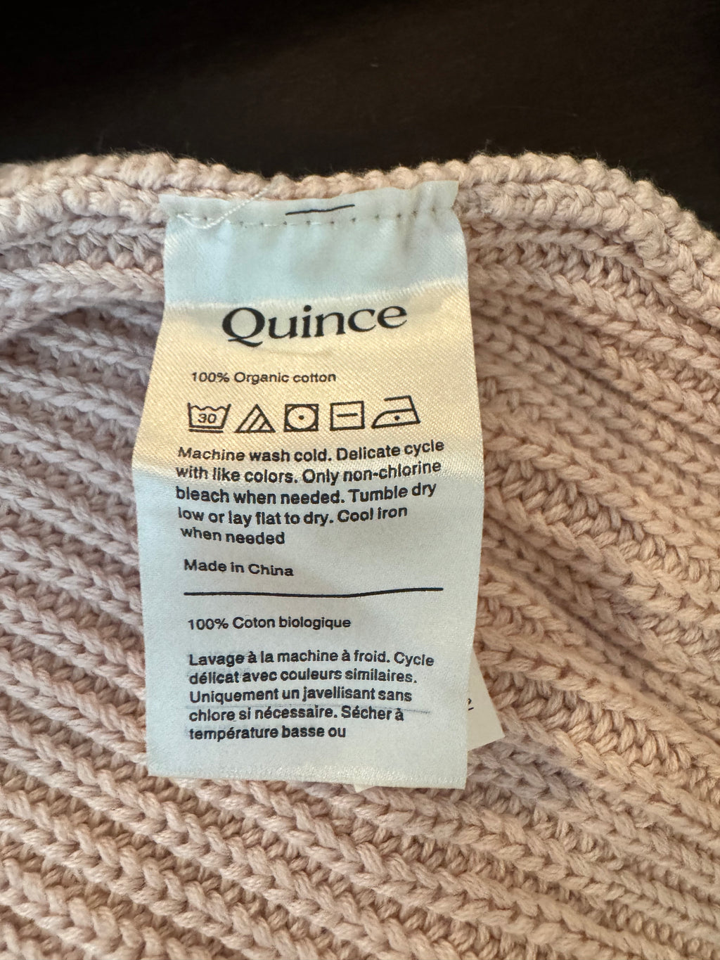 Quince 100% Organic Cotton Fisherman Crew Sweater Pink Large LNWOT