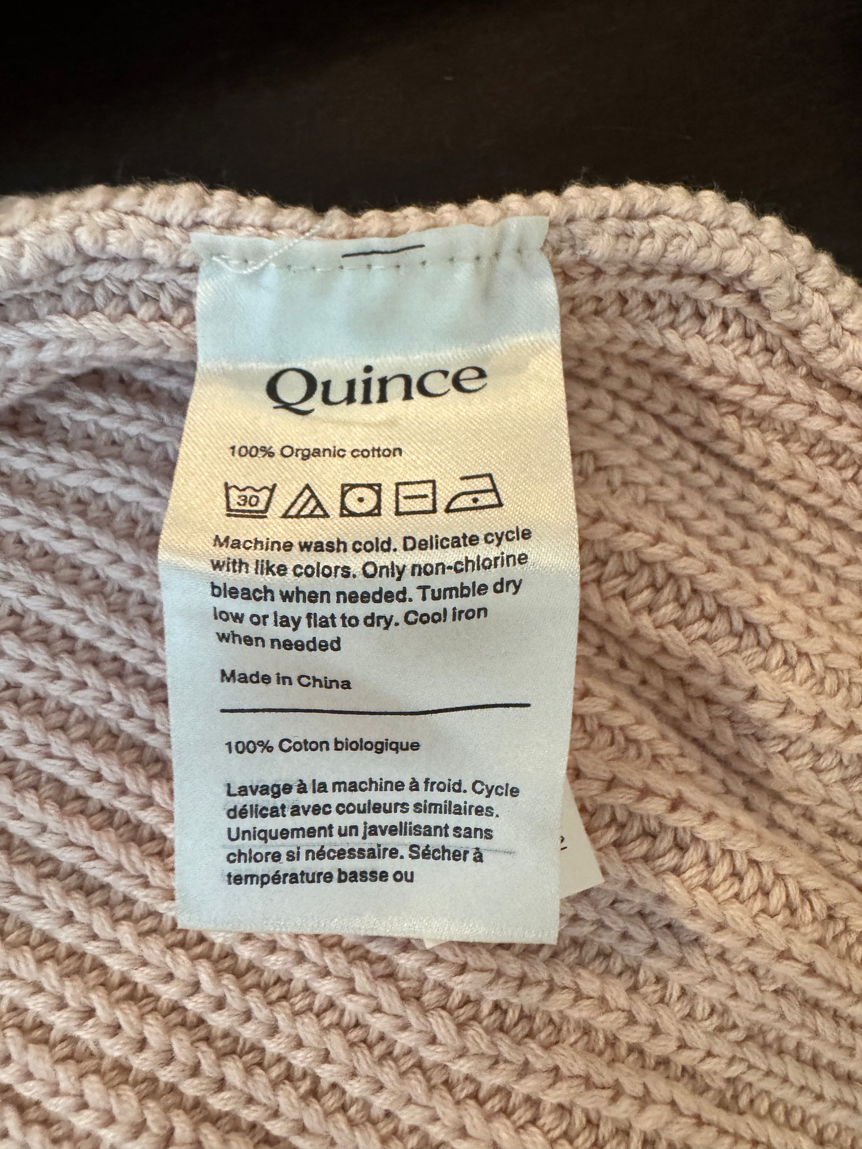Quince 100% Organic Cotton Fisherman Crew Sweater Pink Large LNWOT