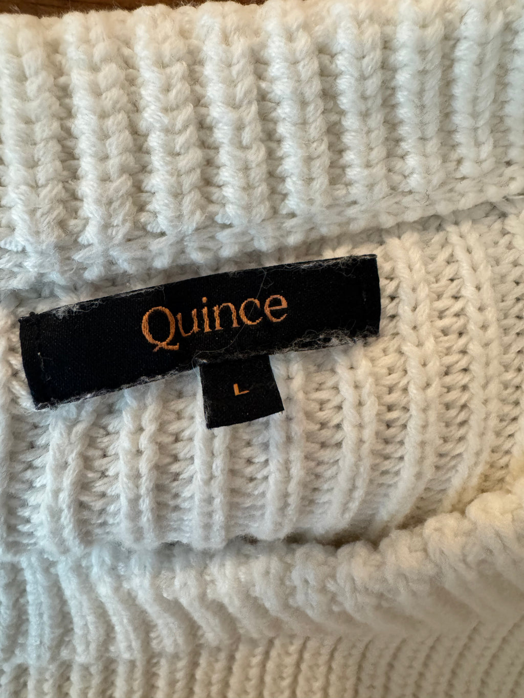 Quince 100% Organic Cotton Fisherman Crew Sweater Ivory Large LNWOT