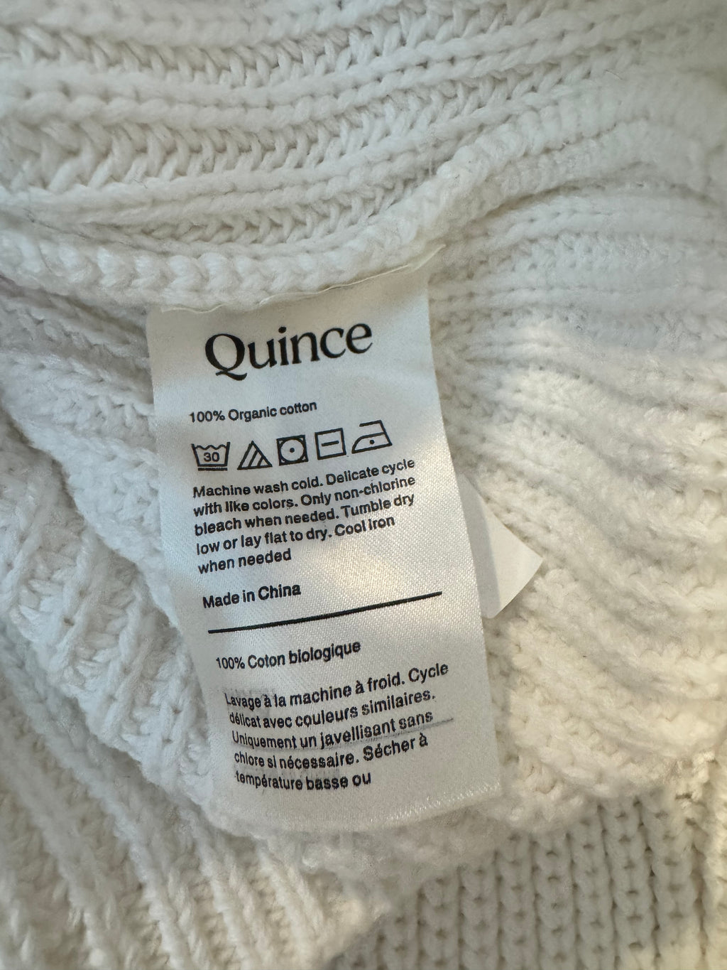 Quince 100% Organic Cotton Fisherman Crew Sweater Ivory Large LNWOT