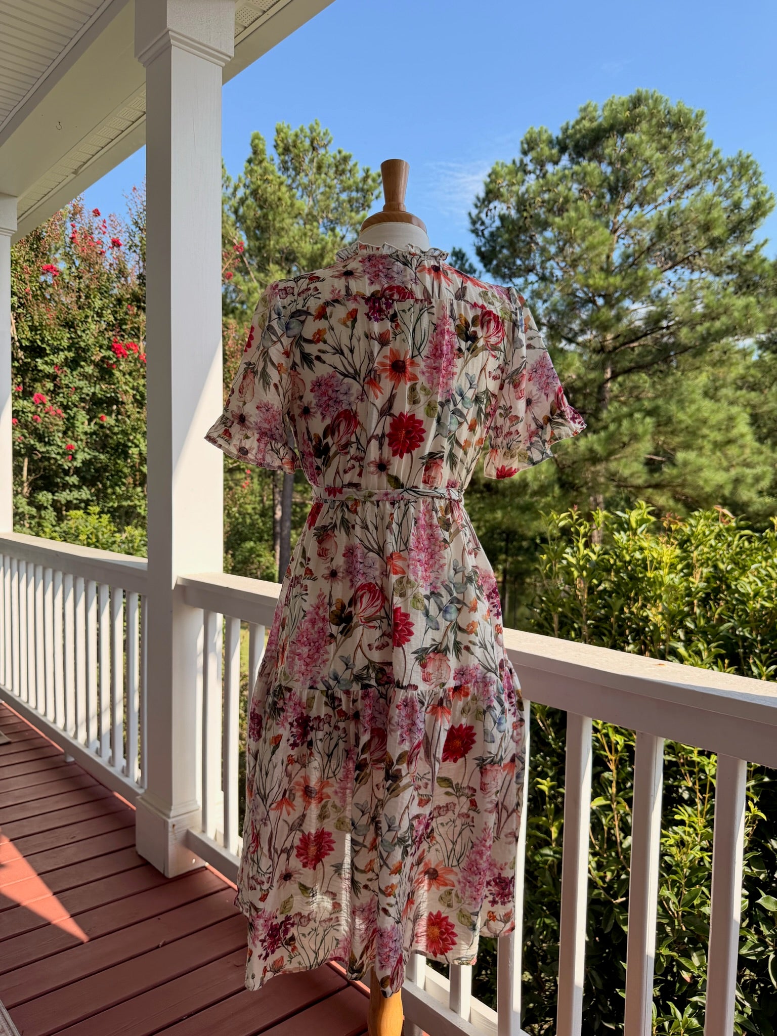 Stitch by Chenault Floral Tie-Waist Midi Dress