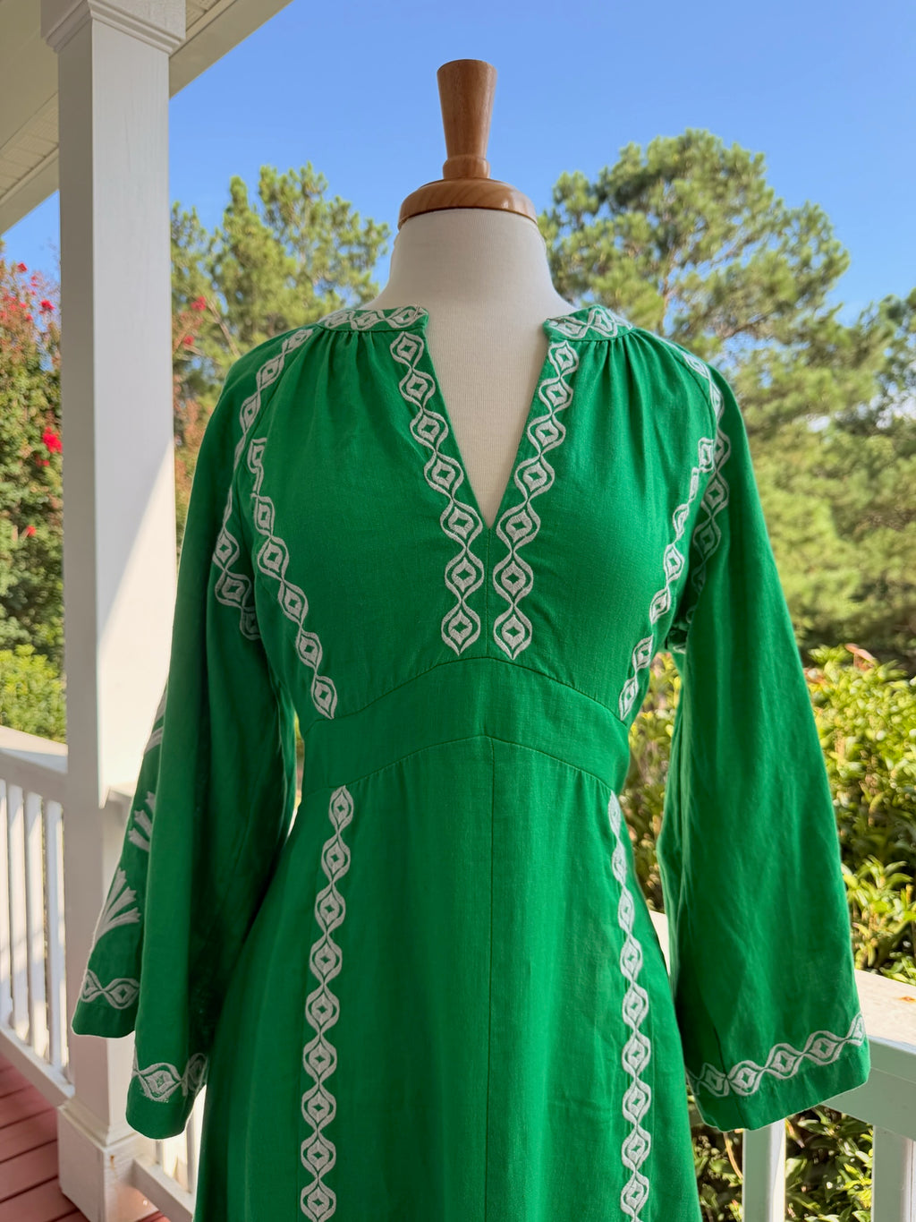 Boden Linen Embroidered Green MaxiDress