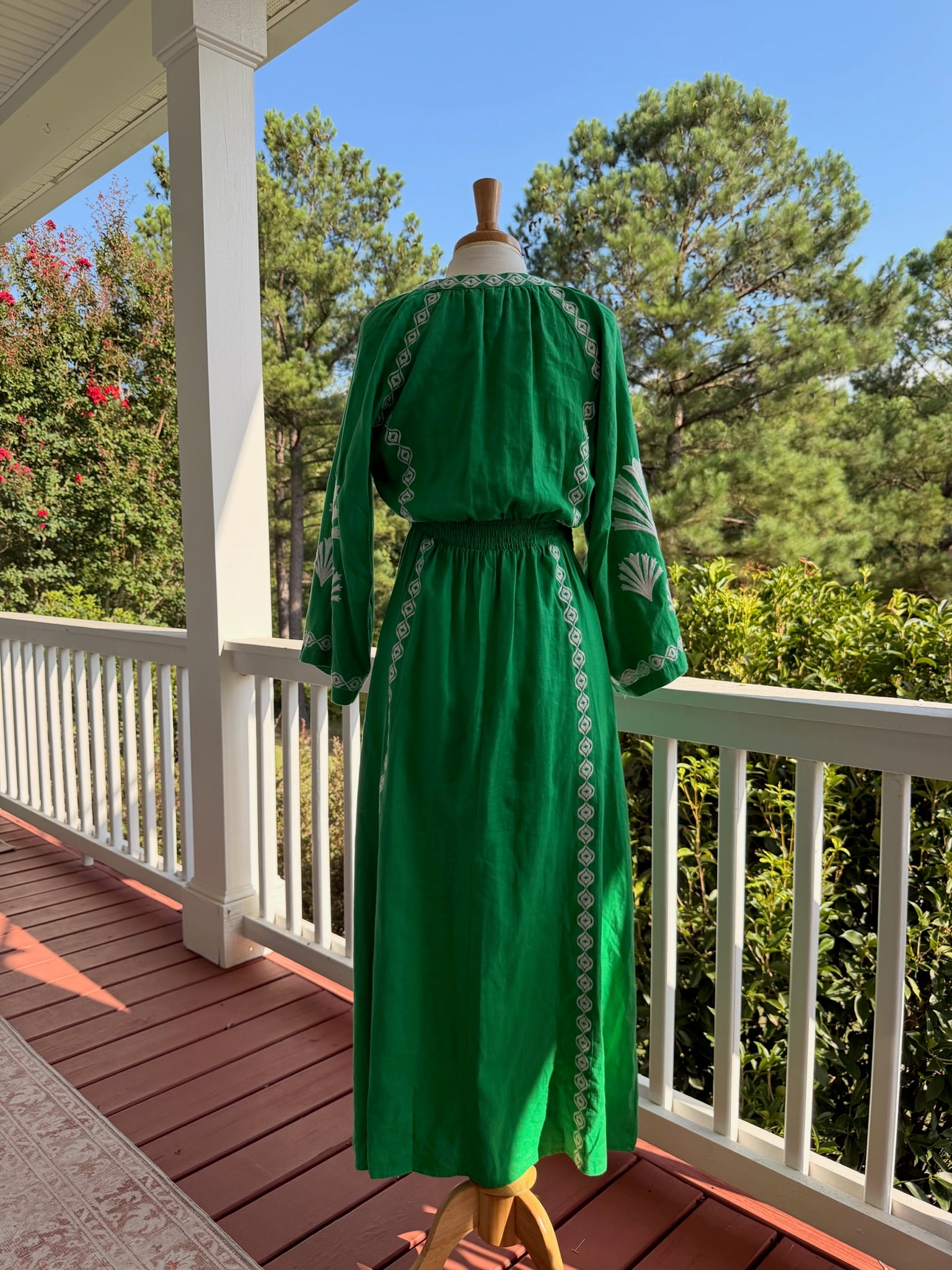Boden Linen Embroidered Green MaxiDress