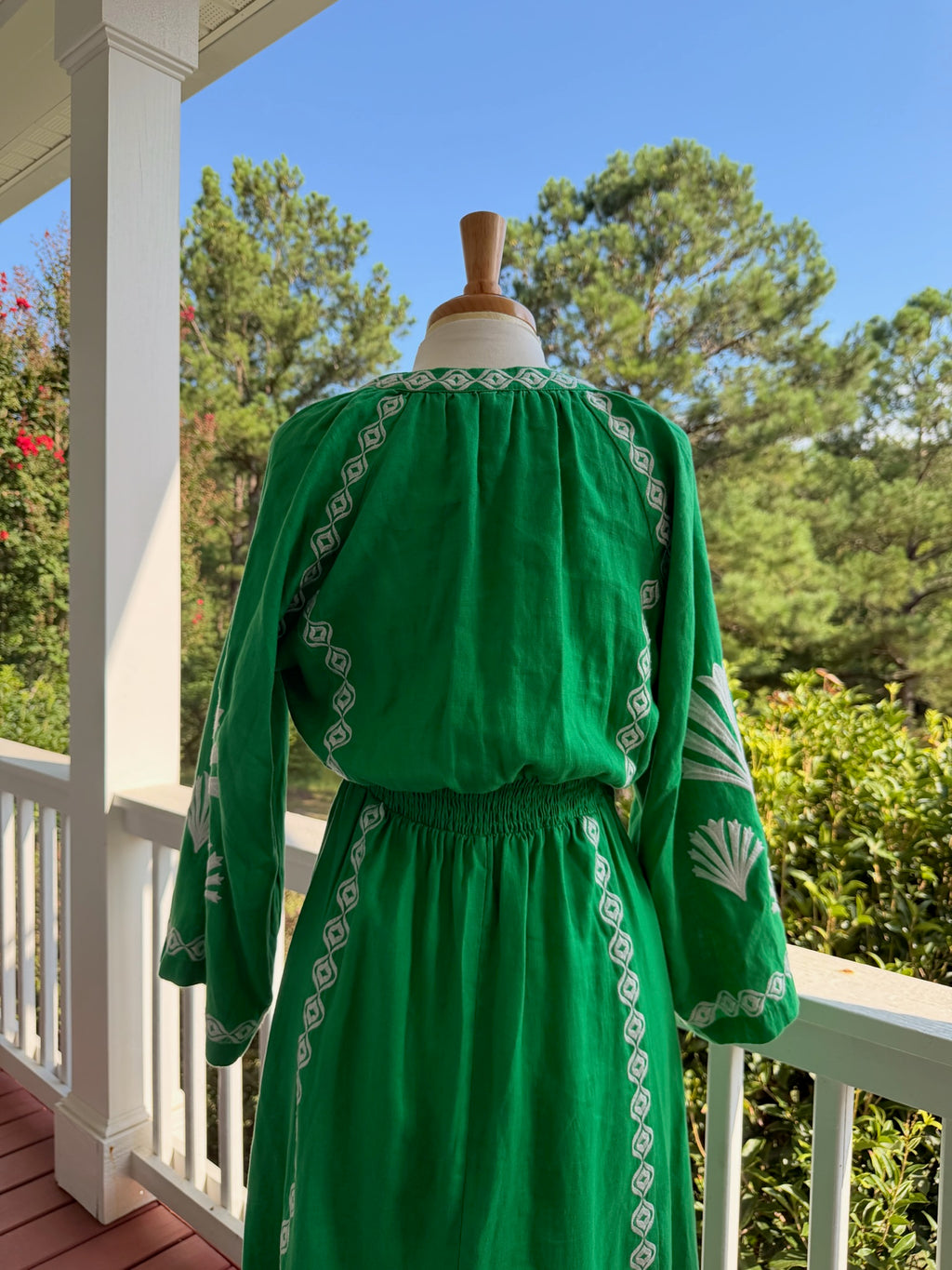 Boden Linen Embroidered Green MaxiDress