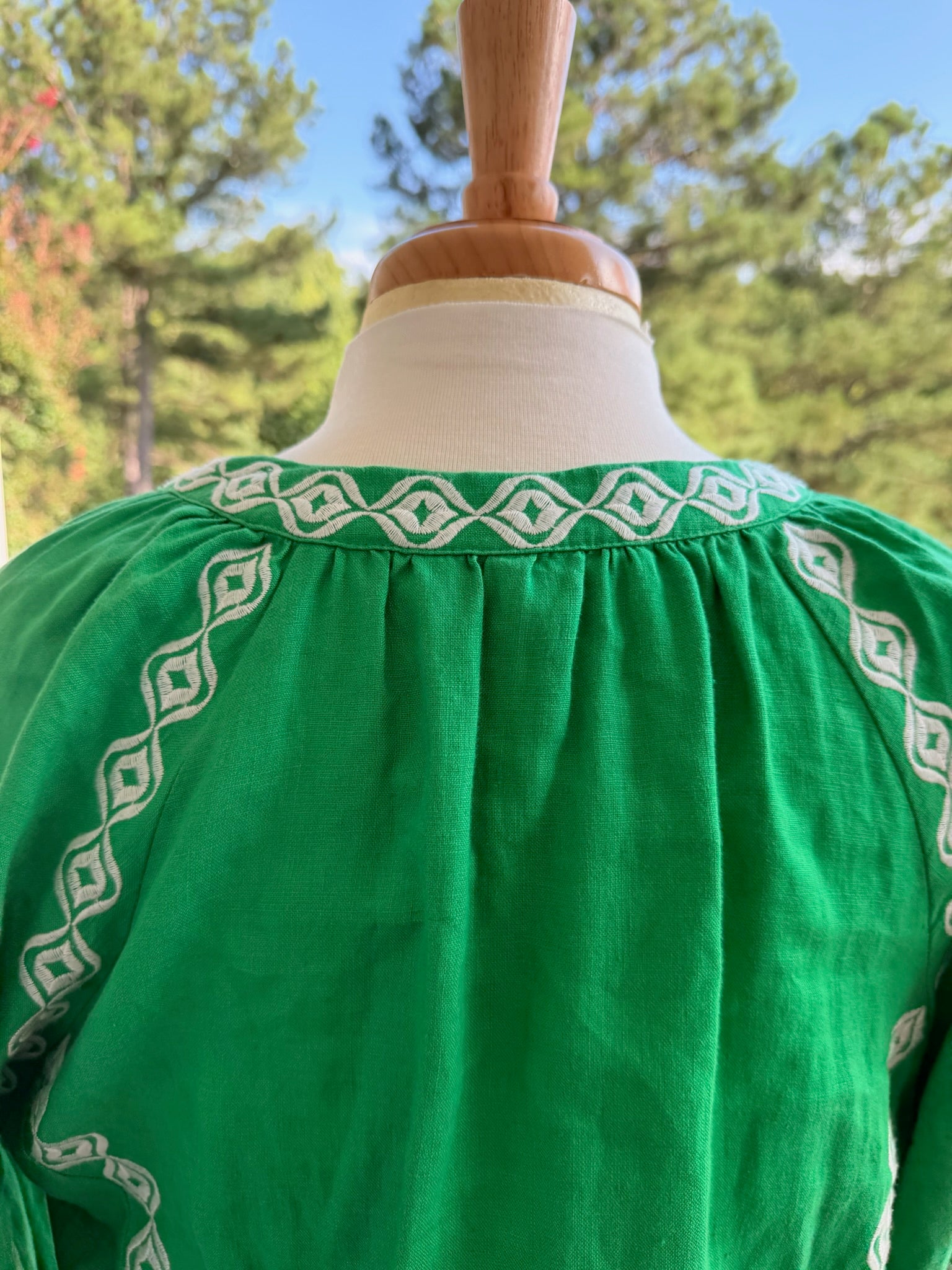 Boden Linen Embroidered Green MaxiDress