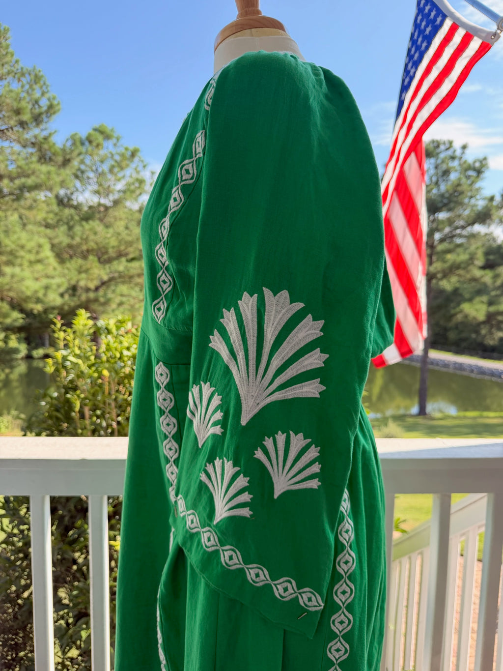 Boden Linen Embroidered Green MaxiDress