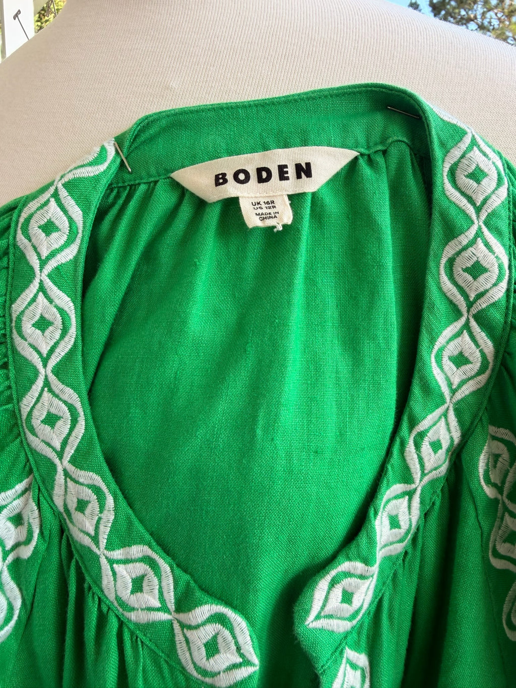 Boden Linen Embroidered Green MaxiDress