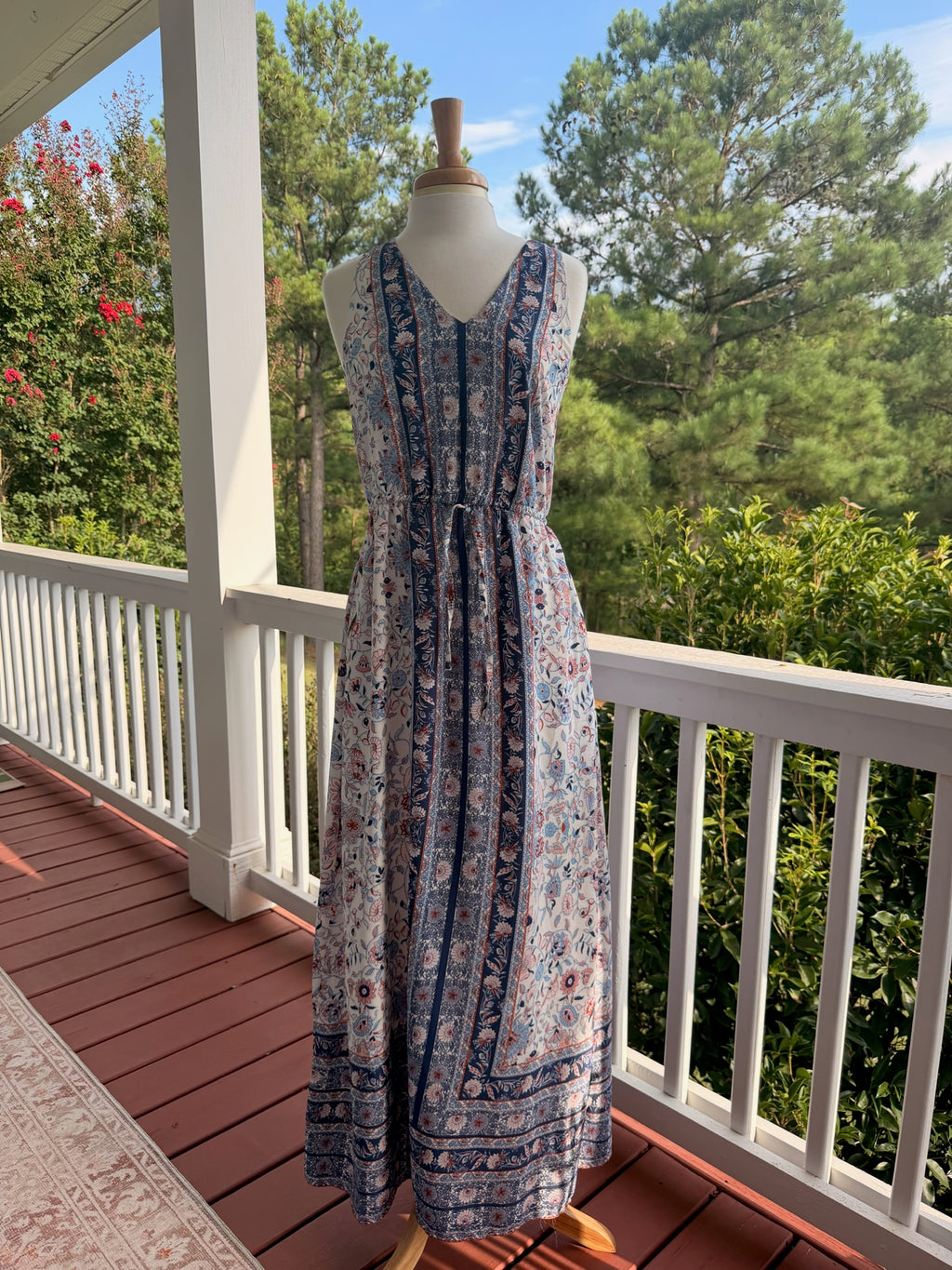 Tuchuzy Boho Floral Border Print Maxi Dress