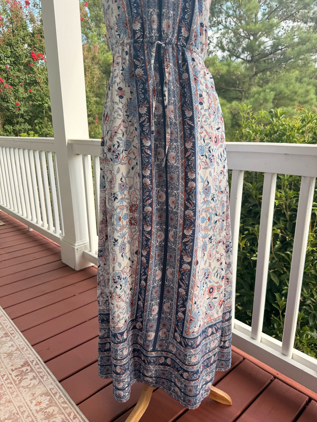Tuchuzy Boho Floral Border Print Maxi Dress