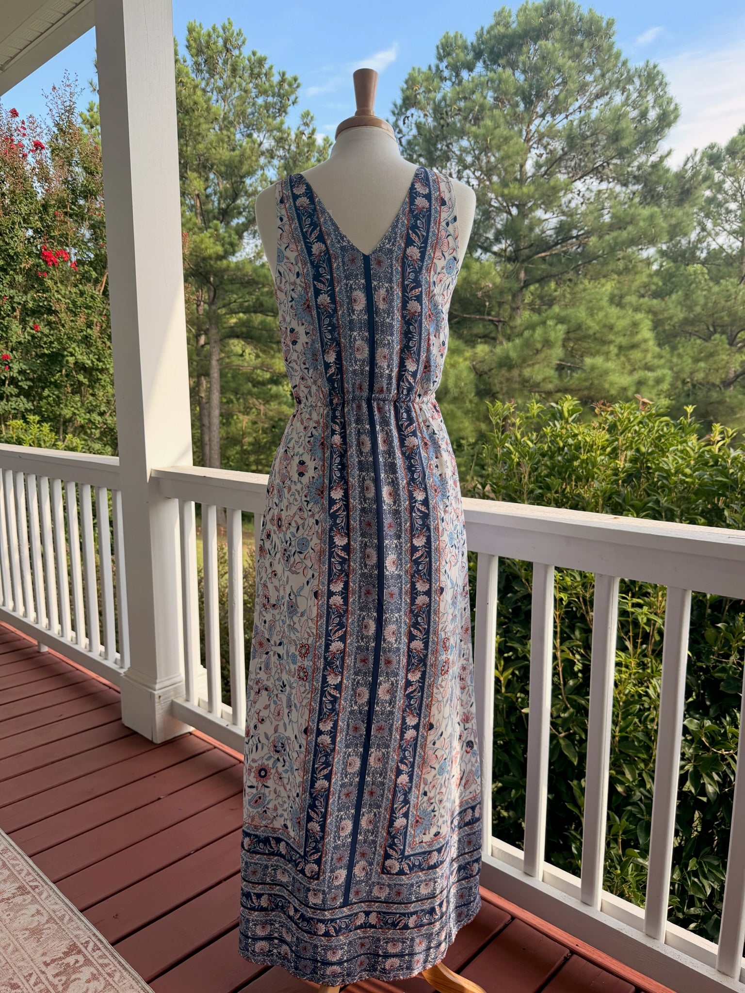 Tuchuzy Boho Floral Border Print Maxi Dress