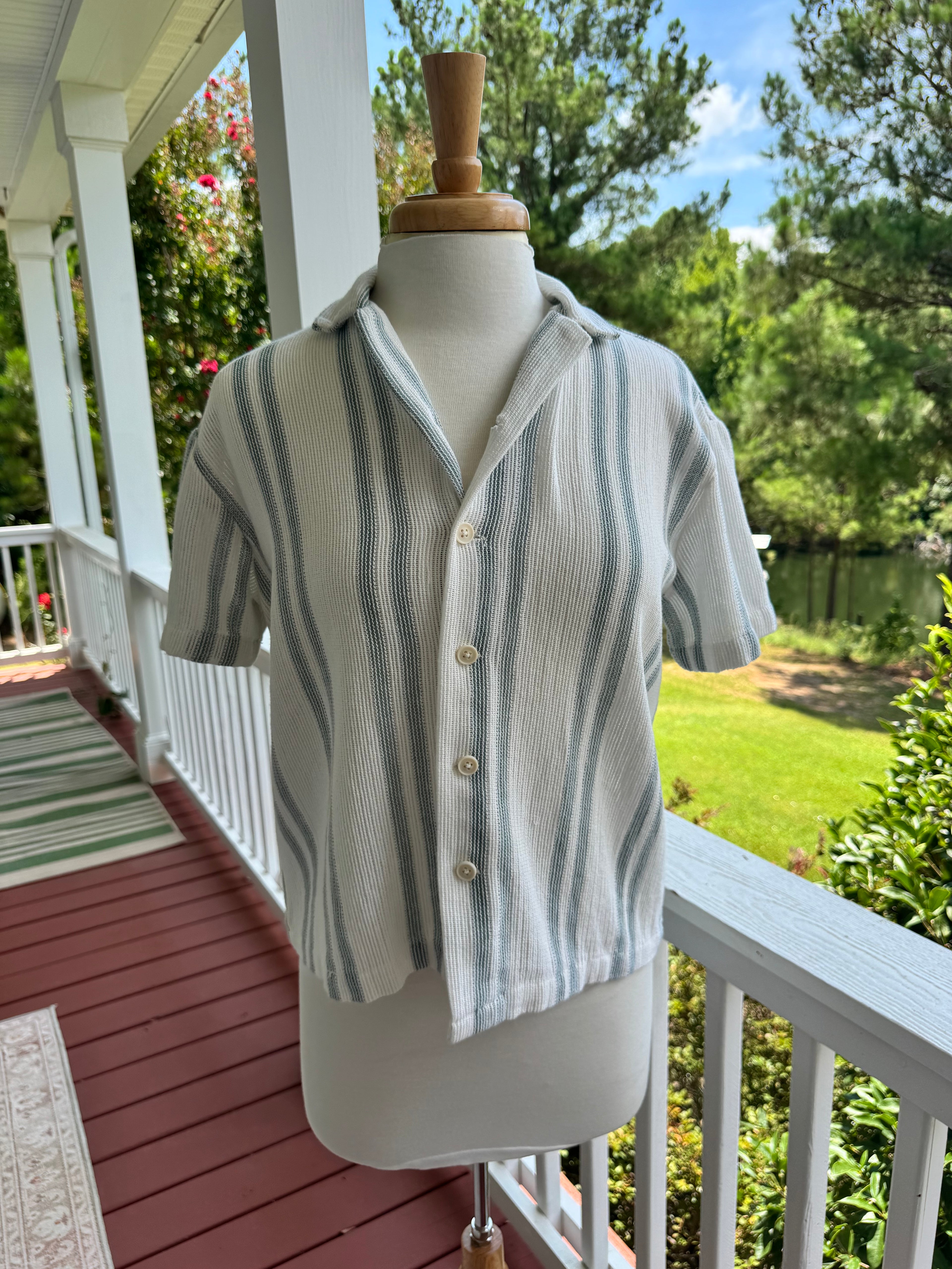 Denim & Flower Textured Camp Shirt