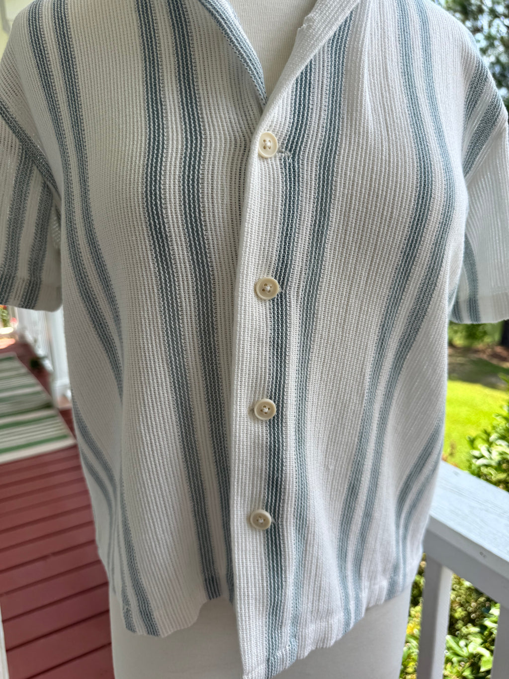 Denim & Flower Textured Camp Shirt